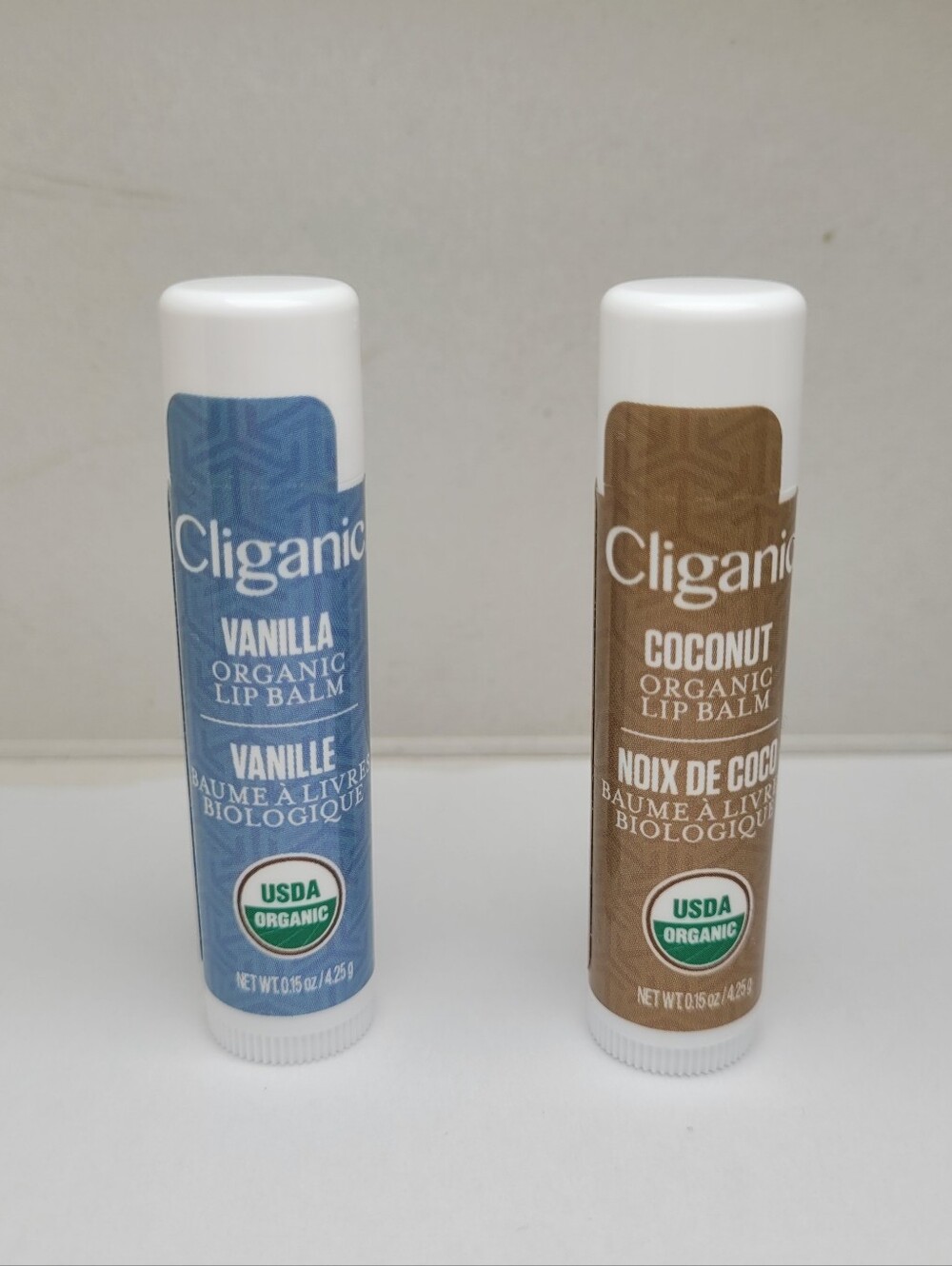 New and  UnOpened Cliganic Organic Lip Balm Duo - Coconut, Vanilla